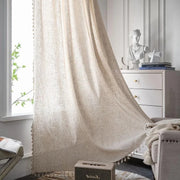 rideau bohème beige franges tissage apparent semi transparent 150x240cm tringle métallique