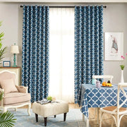 rideau bleu marine motifs géométriques polyester opaque tringle semi transparent voilage moderne élégant