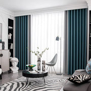 rideau bleu marine blanc texture moderne élégant plis réguliers transparent opaques tringle horizontal decorationintérieur