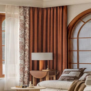 rideau côtelé orange rouille voilage floral transparent bohème chic tringle fixée fenêtre
