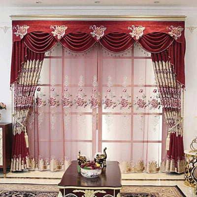 Rideaux de salon élégants avec motifs floraux roses, combinant style classique et riche pour une décoration intérieure raffinée. Idéals pour embellir vos fenêtres tout en apportant une touche de luxe et de sophistication à votre espace de vie. Accessoires parfaits pour un intérieur chaleureux et accueillant.