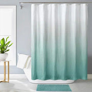 rideau douche dégradé blanc vert moderne texturé gaufré opaque tringle métal tapis bain