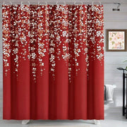rideau douche haut motifs floraux rouge blanc brun clair floral opaque tringle crochet