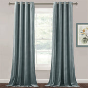 rideau velours bleu gris moderne opacité totale deux rideaux tringle métallique texture