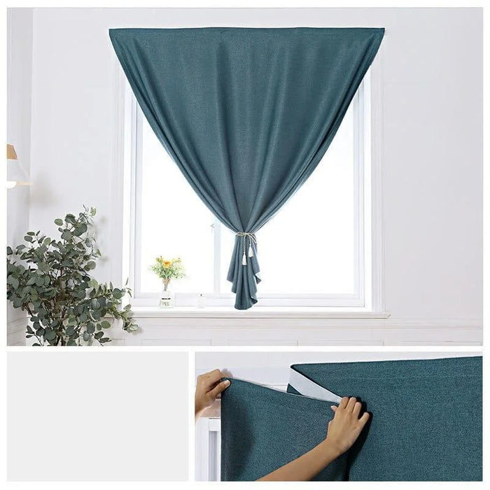 Rideau élégant de couleur bleue pour salon, modifiable et pratique, solution moderne pour décoration intérieure, fixation facile, ajout de style et d'intimité à votre espace de vie.