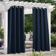 rideau extérieur bleu marine imperméable polyester tissu texturé opacité totale contemporain métalliques tringle cordons