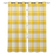 rideaux imprimés jaune blanc carreaux paire øllets tringle chambre salon
