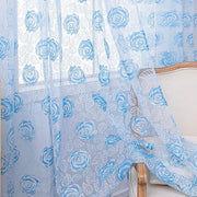 rideaux bleu clair motifs floraux polyester translucides decoratif tringle rideau facile entretenir
