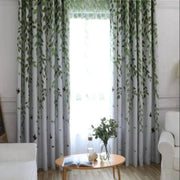 rideau enfant motif jungle feuilles oiseaux gris vert marron semi transparent voilage tringle métallique