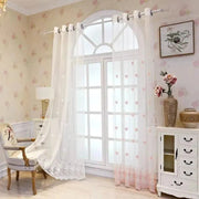 rideau voilage blanc motif roses chambre transparent romantique shabby chic tringle