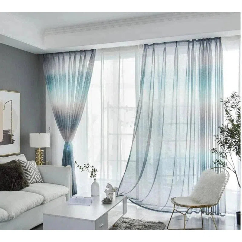 Voilage Imitation Lin Bleu | Ombre Interieur