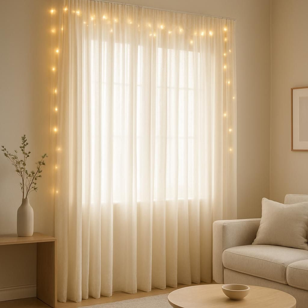 Accrocher une guirlande rideau pour décorer une fenêtre ou un mur intérieur.