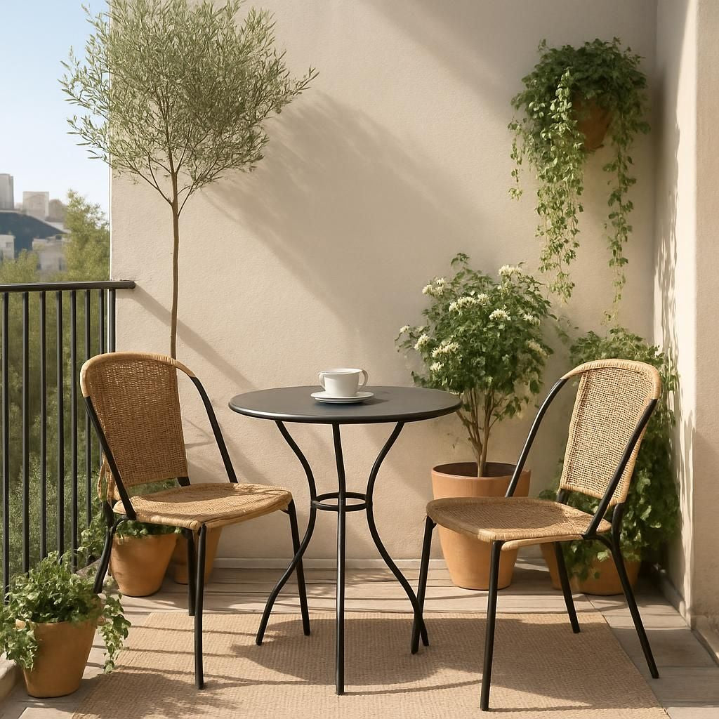Agencement d'une petite terrasse avec mobilier et plantes pour optimiser l'espace