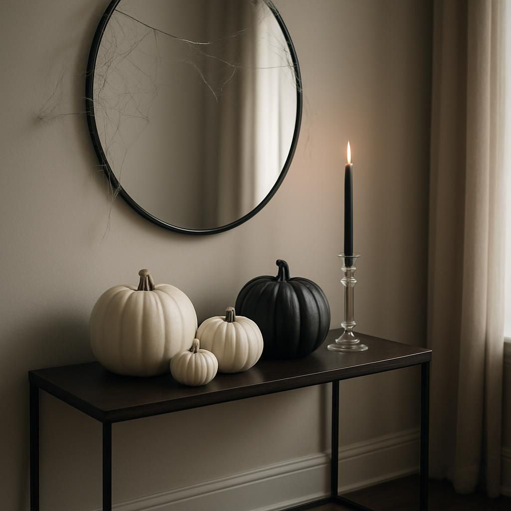 Décoration d'intérieur Halloween avec citrouilles et guirlandes lumineuses