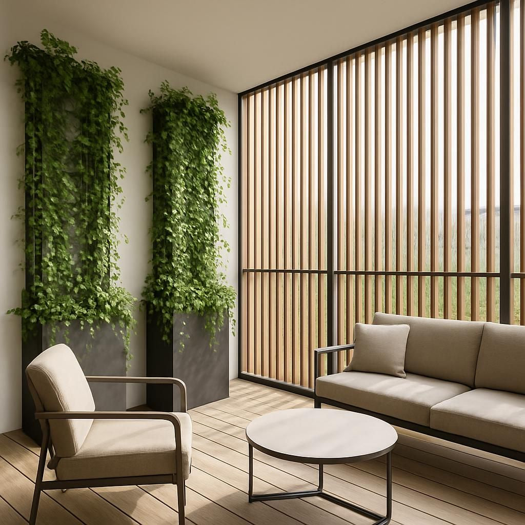 Cachez votre balcon avec des plantes et des paravents pour plus d'intimité