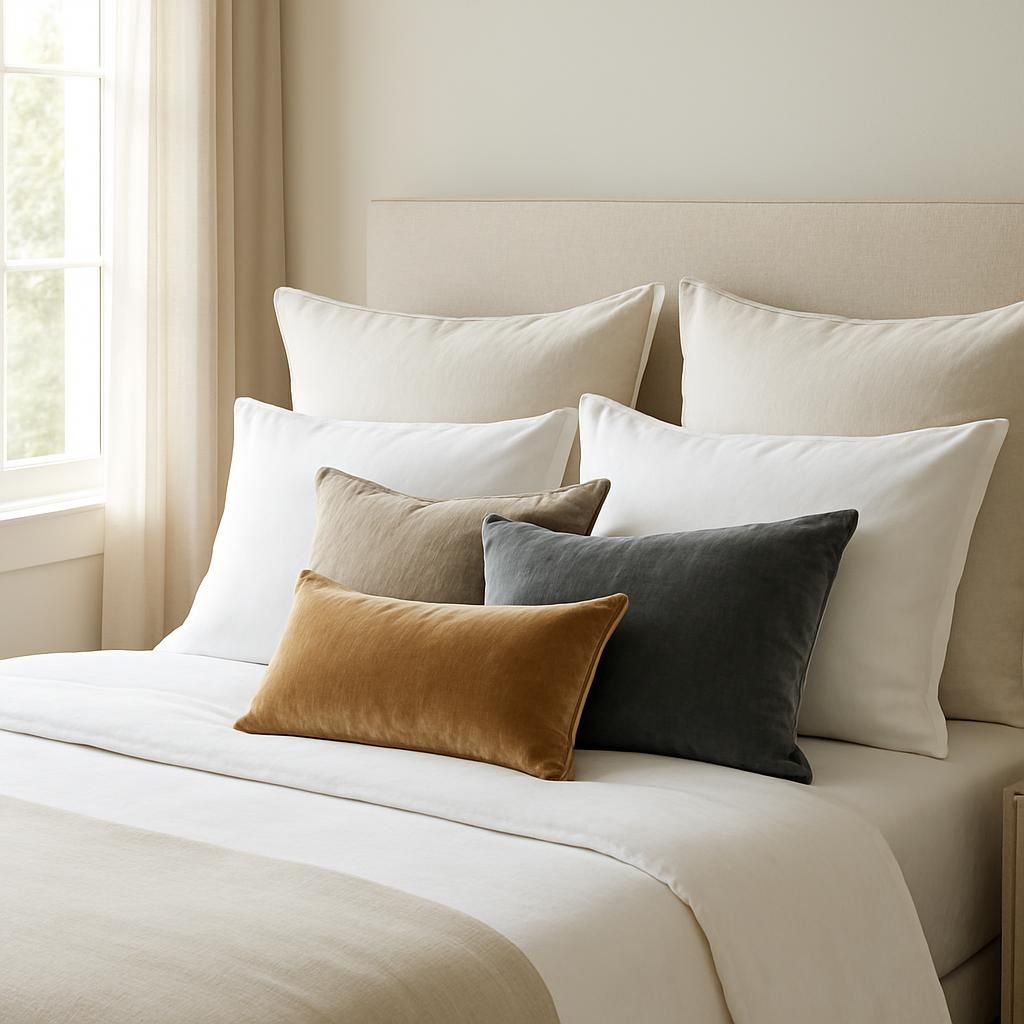 Coussins décoratifs sur un lit pour une chambre élégante et confortable