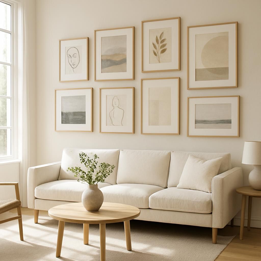 Disposition de tableaux dans un salon pour une décoration murale harmonieuse