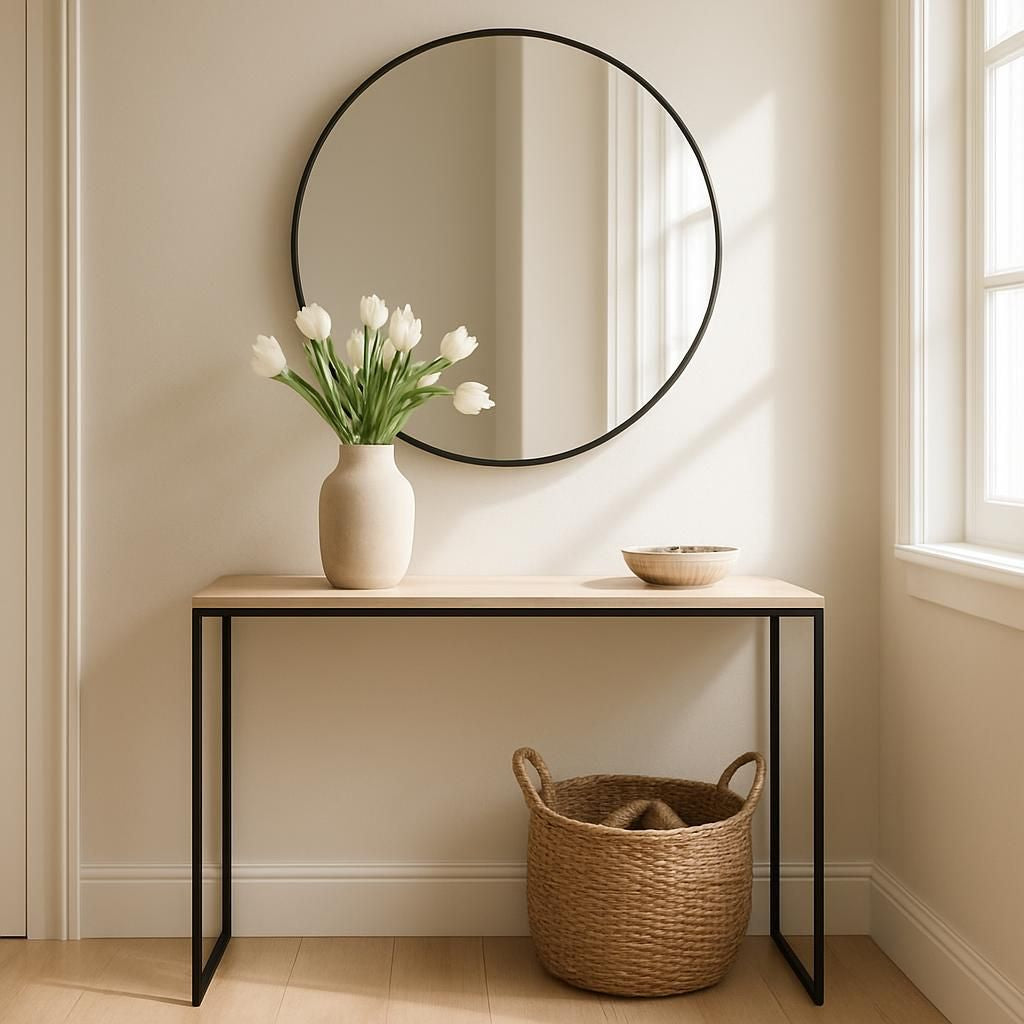 Décoration d'entrée moderne avec miroir et console pour optimiser l'espace