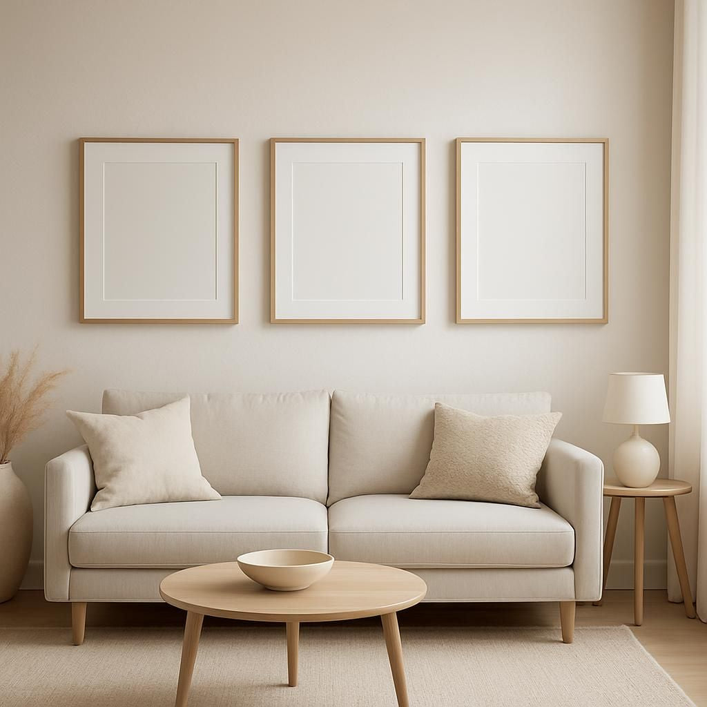 Disposition de 3 cadres identiques pour une décoration murale équilibrée
