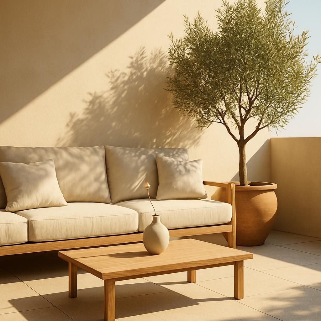 Terrasse aménagée avec des meubles de jardin et des plantes décoratives