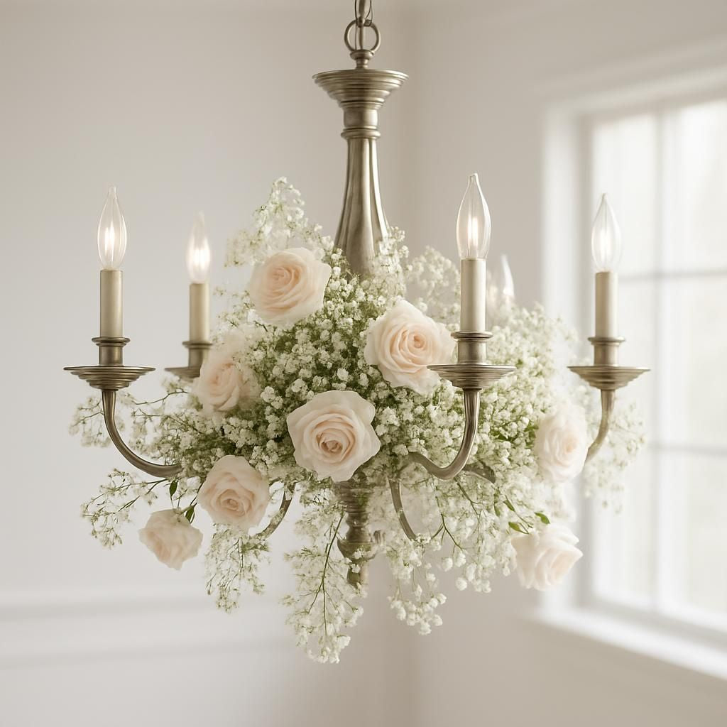 Décoration florale pour chandelier, idée créative pour embellir votre intérieur.