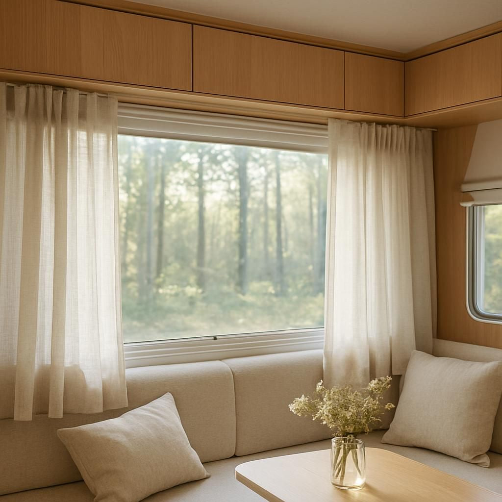 Accrocher des rideaux dans une caravane pour une décoration intérieure pratique et esthétique.