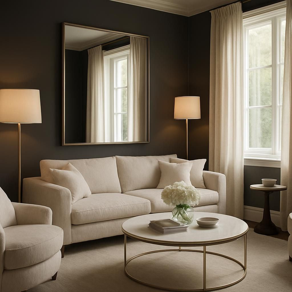 Décoration d'une pièce sombre avec miroirs et couleurs claires pour l'éclaircir