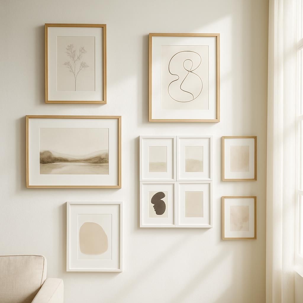 Disposition de tableaux sur un mur pour une décoration d'intérieur harmonieuse