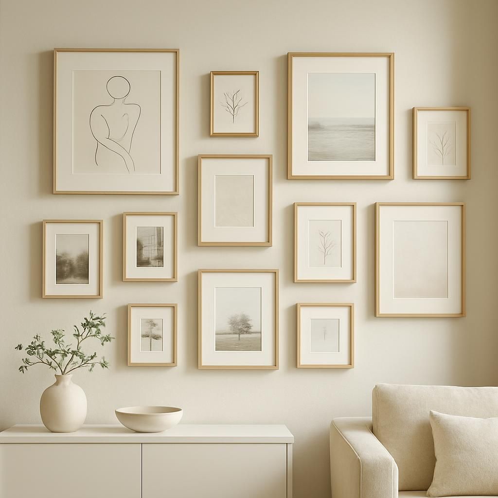 Disposition de plusieurs cadres photo pour une décoration murale harmonieuse