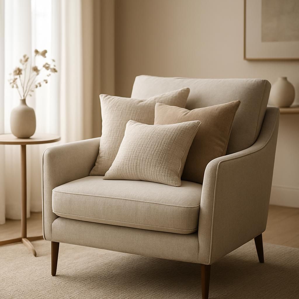 Coussins décoratifs sur un fauteuil pour un salon accueillant
