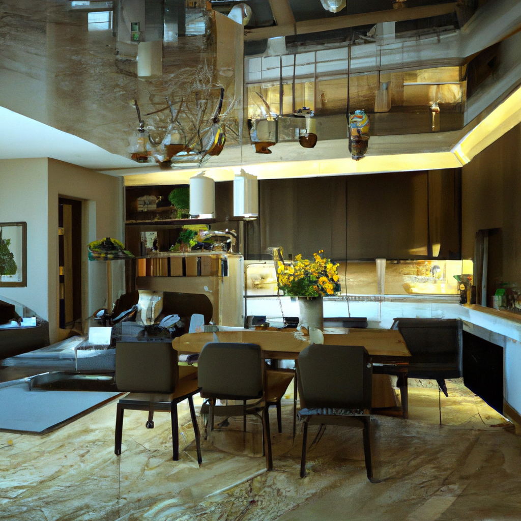 Salle à manger moderne avec table en bois clair, chaises élégantes, décoration minimaliste et ambiance chaleureuse.