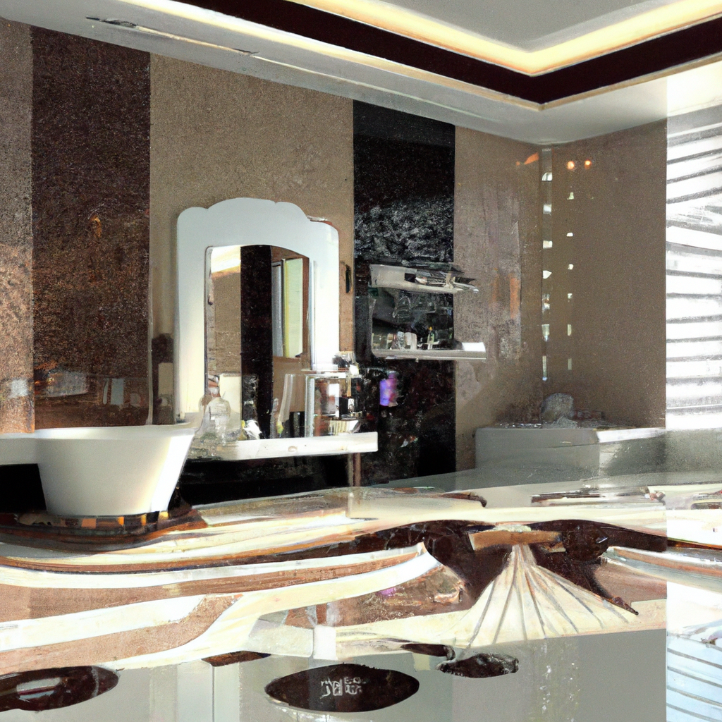 Décoration moderne et épurée avec des murs marron et crème, meuble élégant, lumière douce et ambiance chaleureuse.