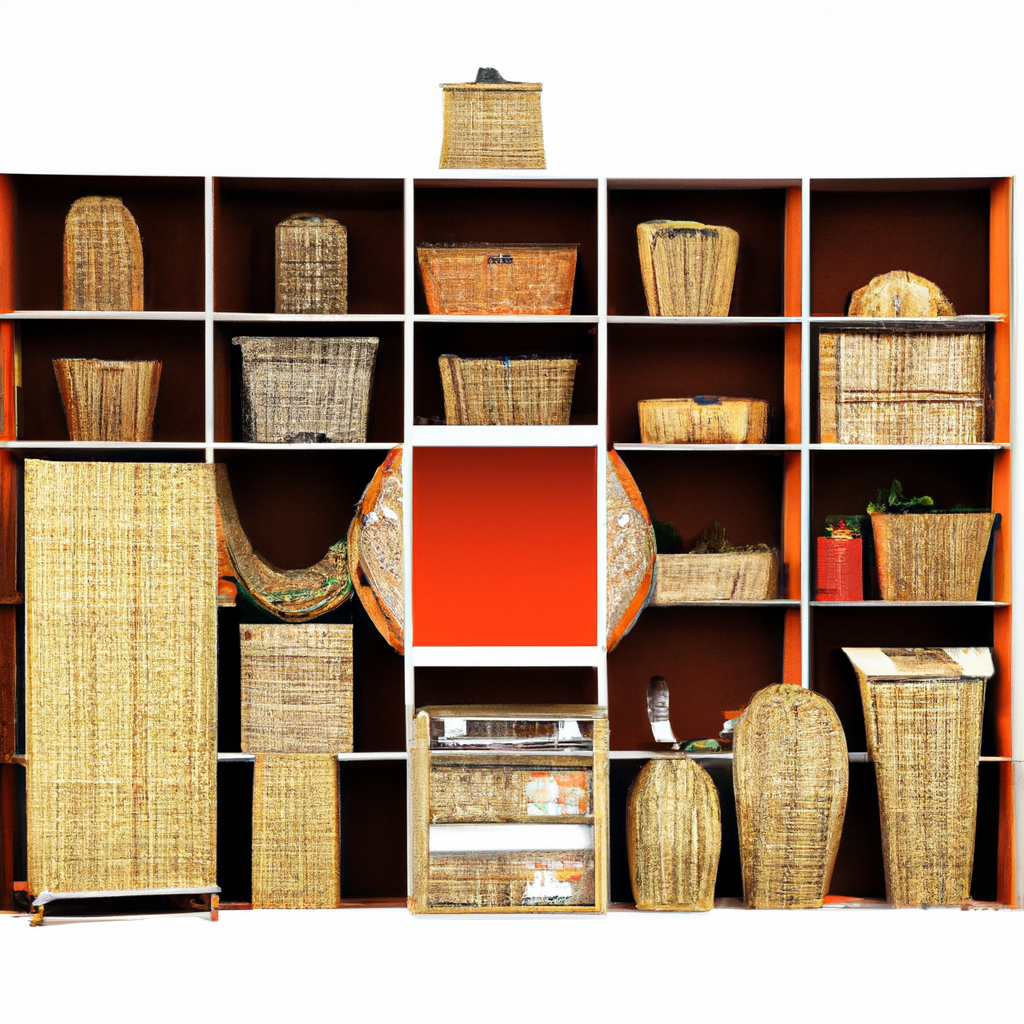 Étagère moderne en bois blanc avec paniers tressés en osier, créant une ambiance chaleureuse et authentique.
