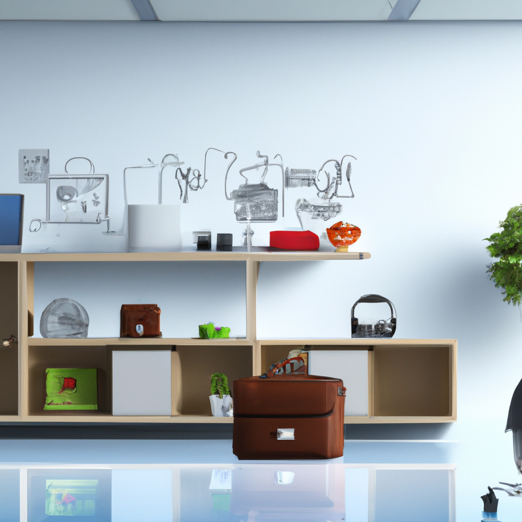 Déco moderne avec étagère en bois, accessoires vintage, couleurs douces, ambiance minimaliste et élégante.