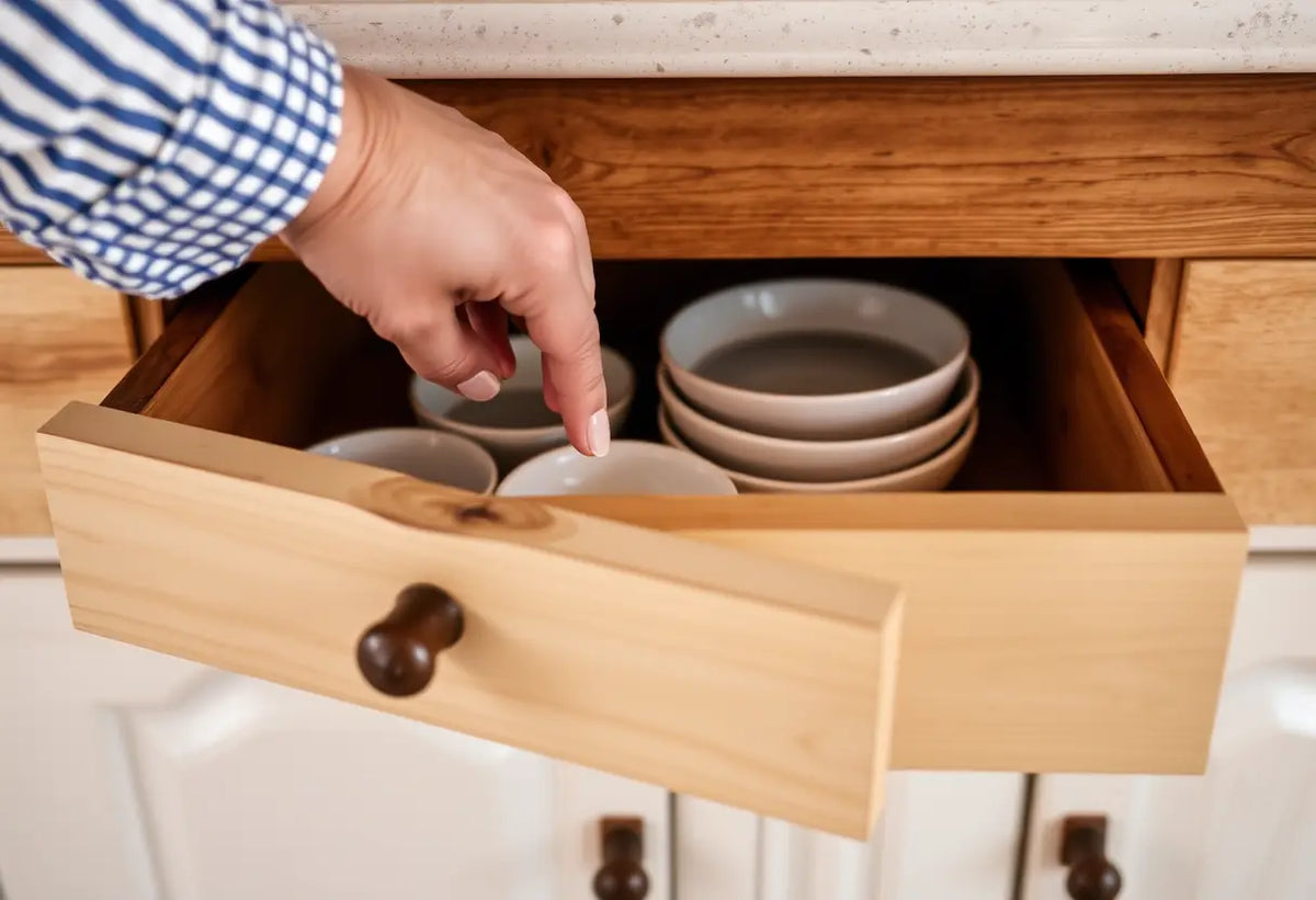Main tenant d'un buffet méditerranéen avec ses portes en bois