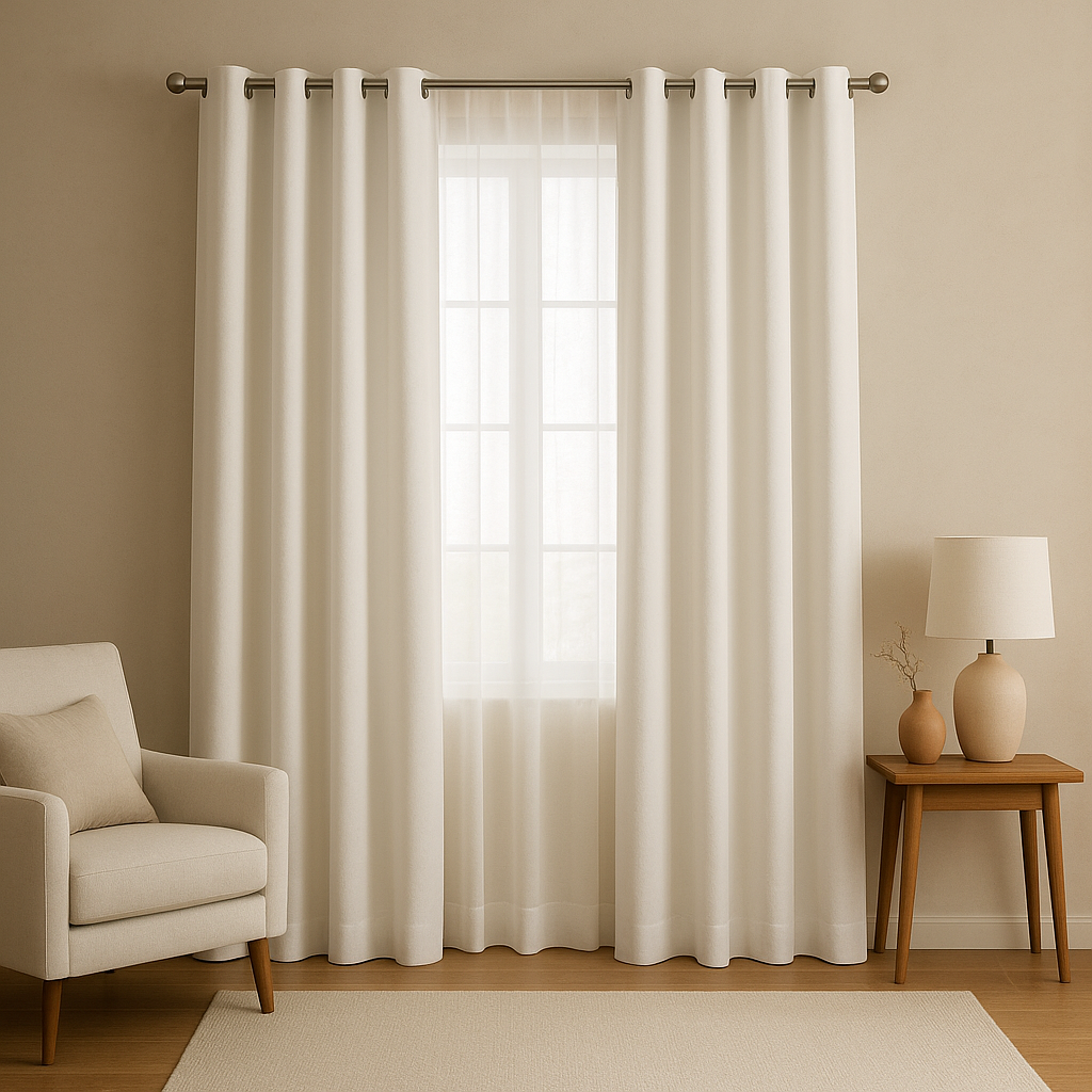 Double rideau blanc en tissu opaque pour une obscurité totale et une décoration élégante