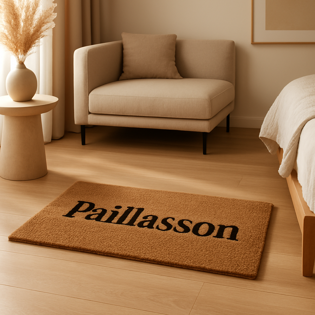 Paillasson design pour intérieur, idéal pour délimiter l'entrée avec style et fonctionnalité.