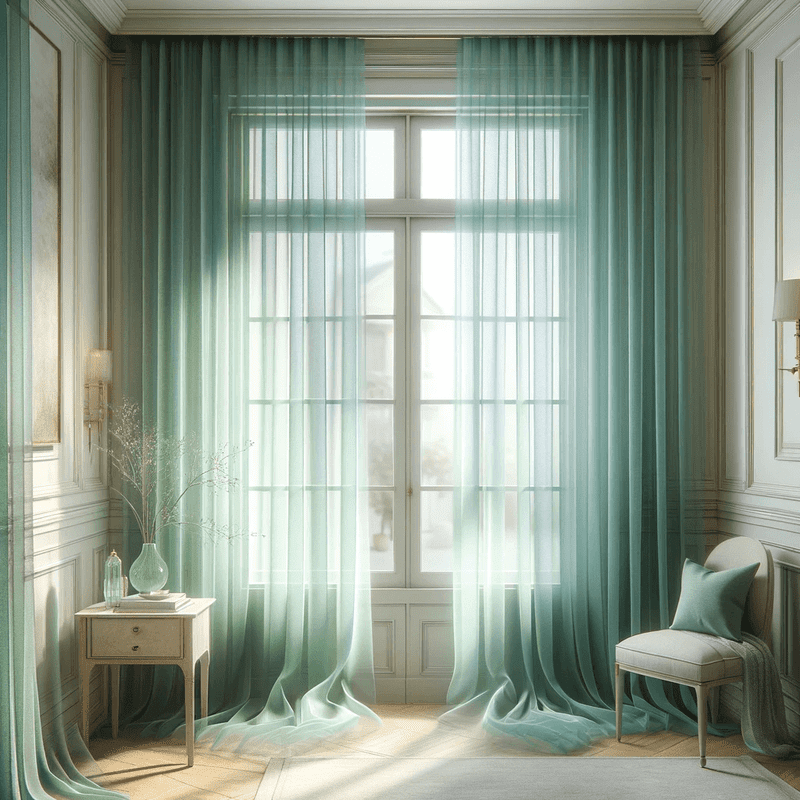 Léger voilage vert d'eau, délicat et aérien, apportant une touche de fraîcheur et de douceur à votre intérieur.