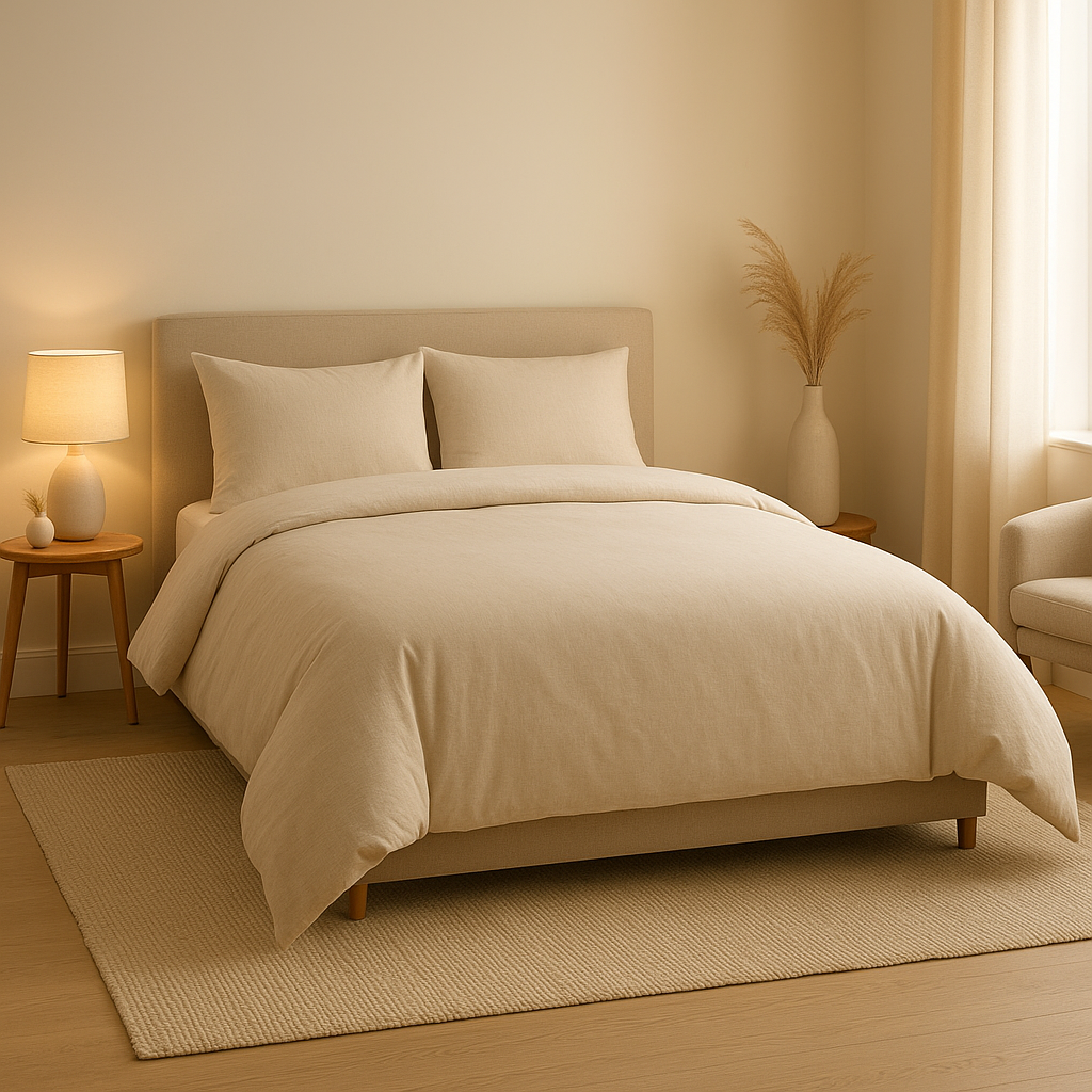 Housse de couette 160x200 cm en coton percale, design épuré pour une chambre zen