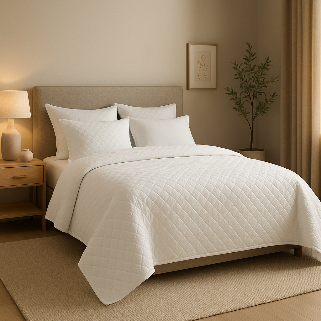 Couvre-lit blanc en tissu léger pour une chambre élégante et apaisante