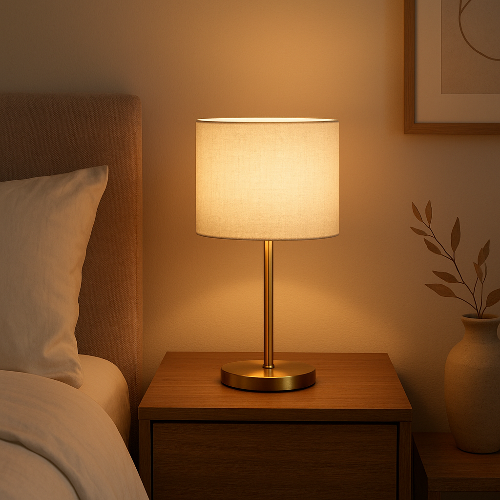 Lampe de chevet design pour une chambre à coucher, alliant élégance et éclairage d'ambiance apaisant.