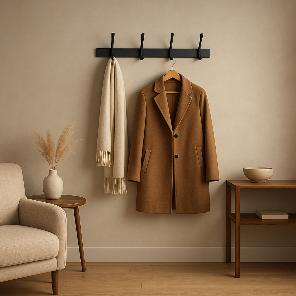 Porte manteau mural design en bois et métal pour optimiser l'entrée