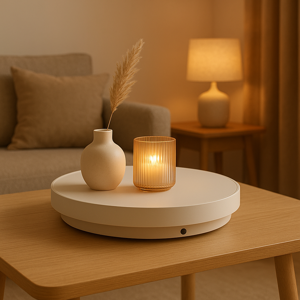 Plateau tournant électrique pour présenter vos objets en rotation continue et fluide.