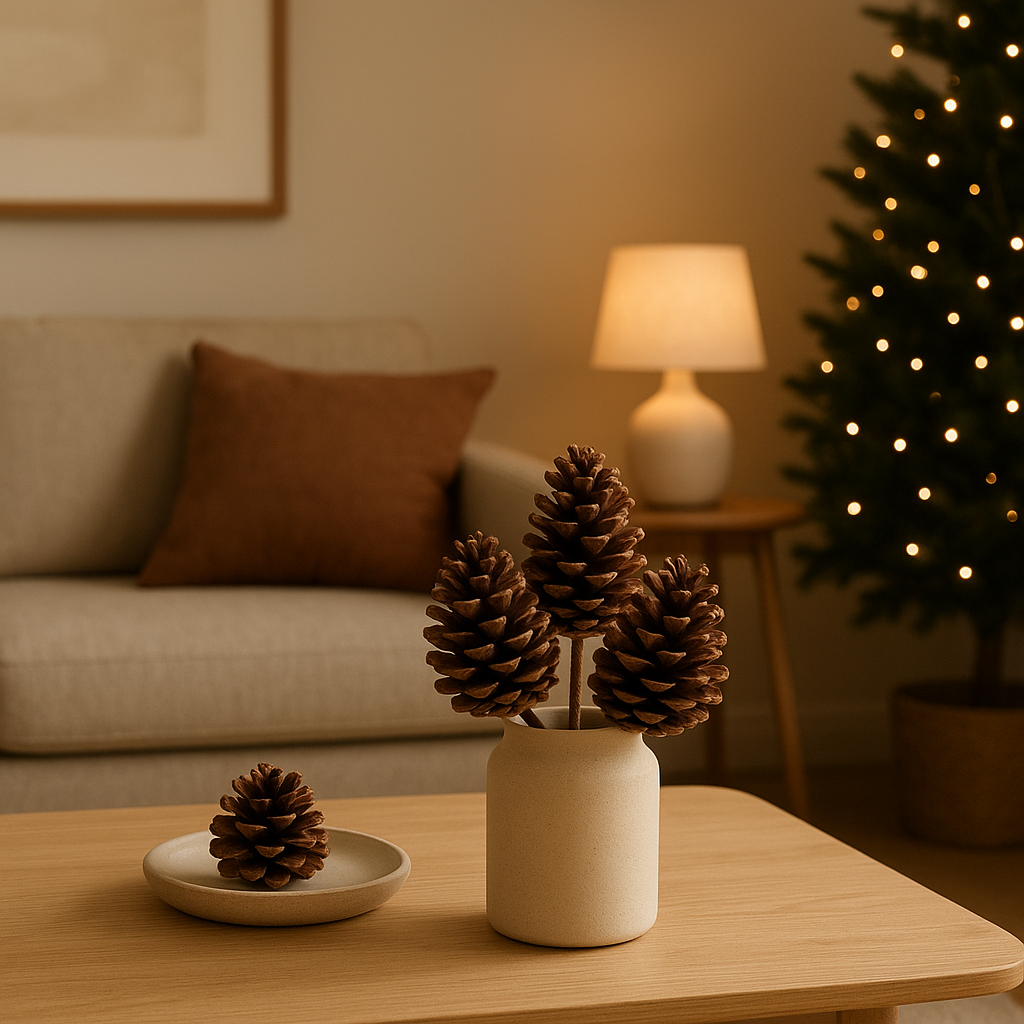 Décoration de Noël pomme de pin en bois naturel pour une décoration intérieure chaleureuse
