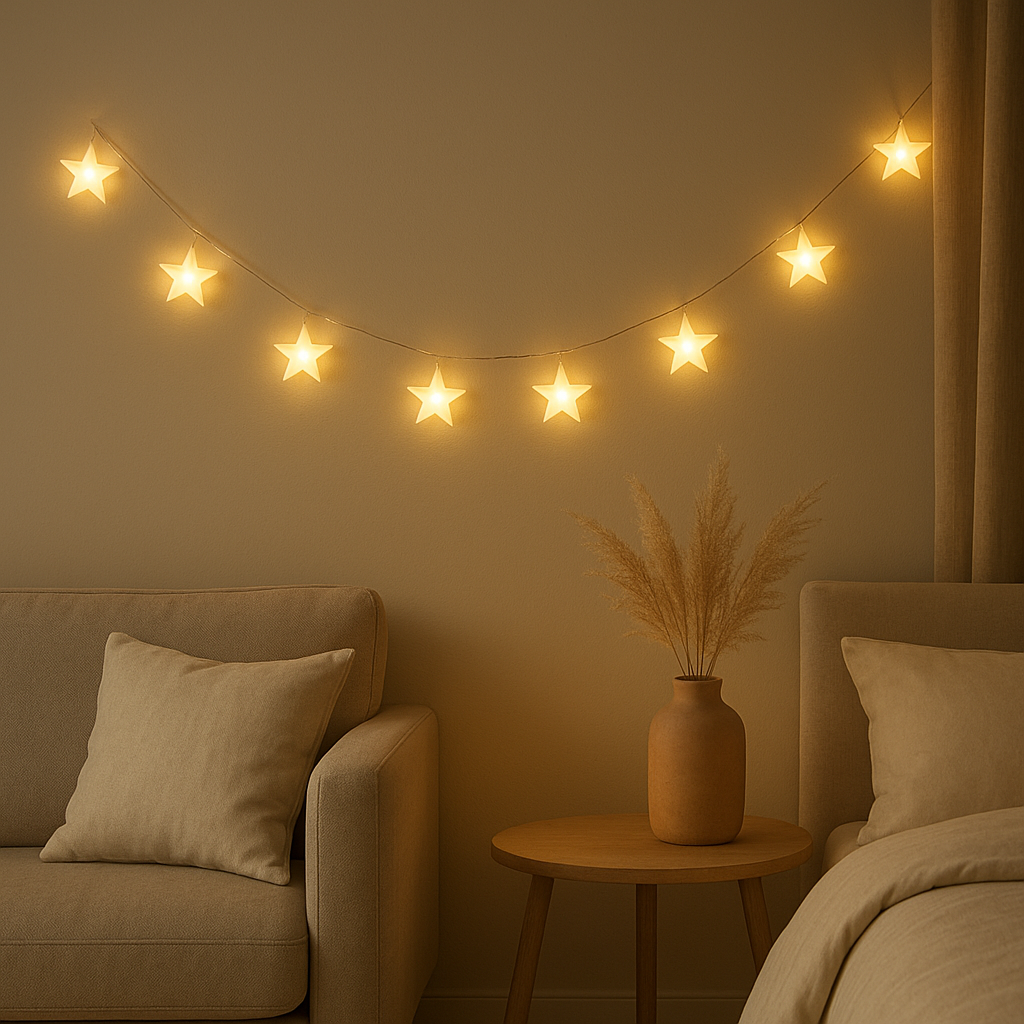 Guirlande lumineuse étoiles filantes pour décorer votre intérieur d'une douce ambiance féerique.