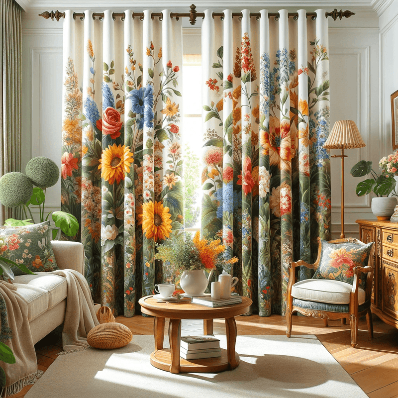 Des rideaux ornés de motifs floraux délicats, apportant une touche de fraîcheur et d'élégance à votre intérieur.