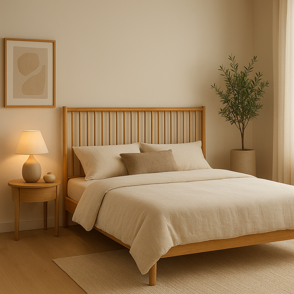 Tête de lit en bambou naturel, design épuré pour une chambre zen et apaisante.