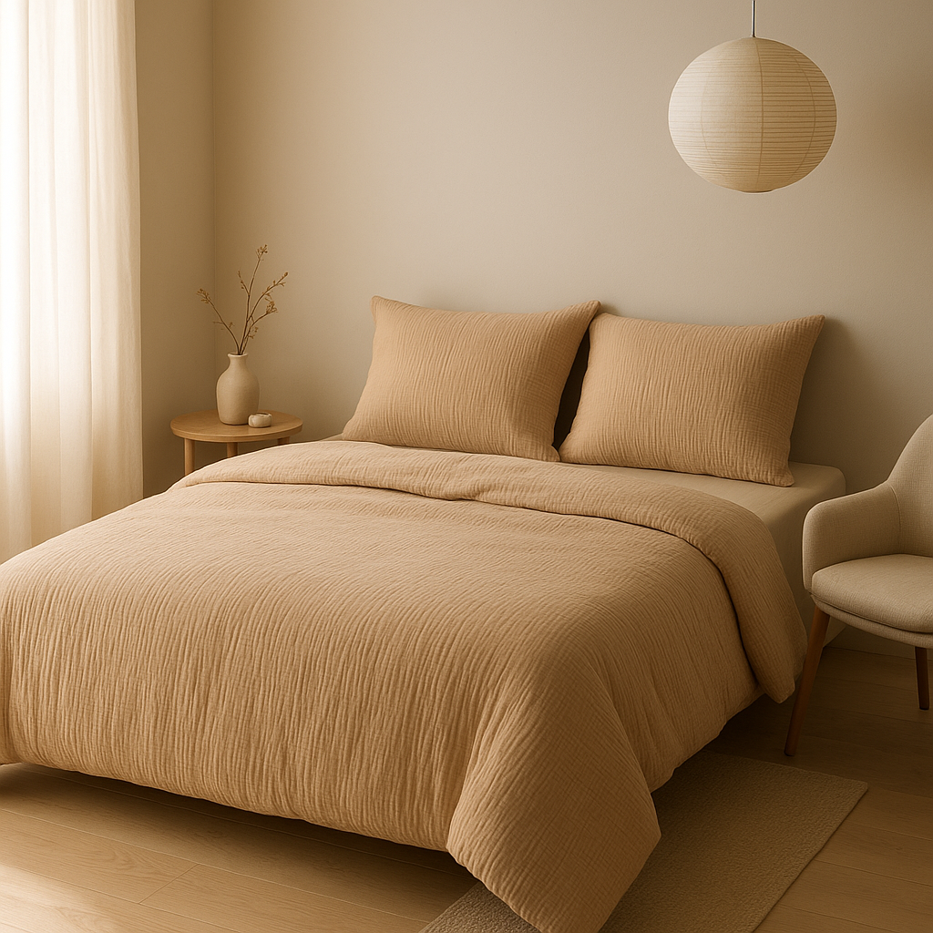 Housse de couette en gaze de coton douce et respirante pour une nuit de sommeil paisible.