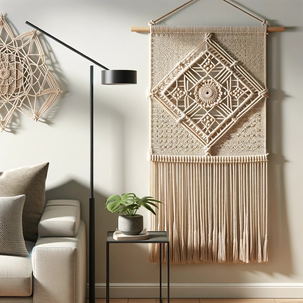 Une œuvre d'art tissée à suspendre, apportant une touche d'élégance et de modernité à votre intérieur.
