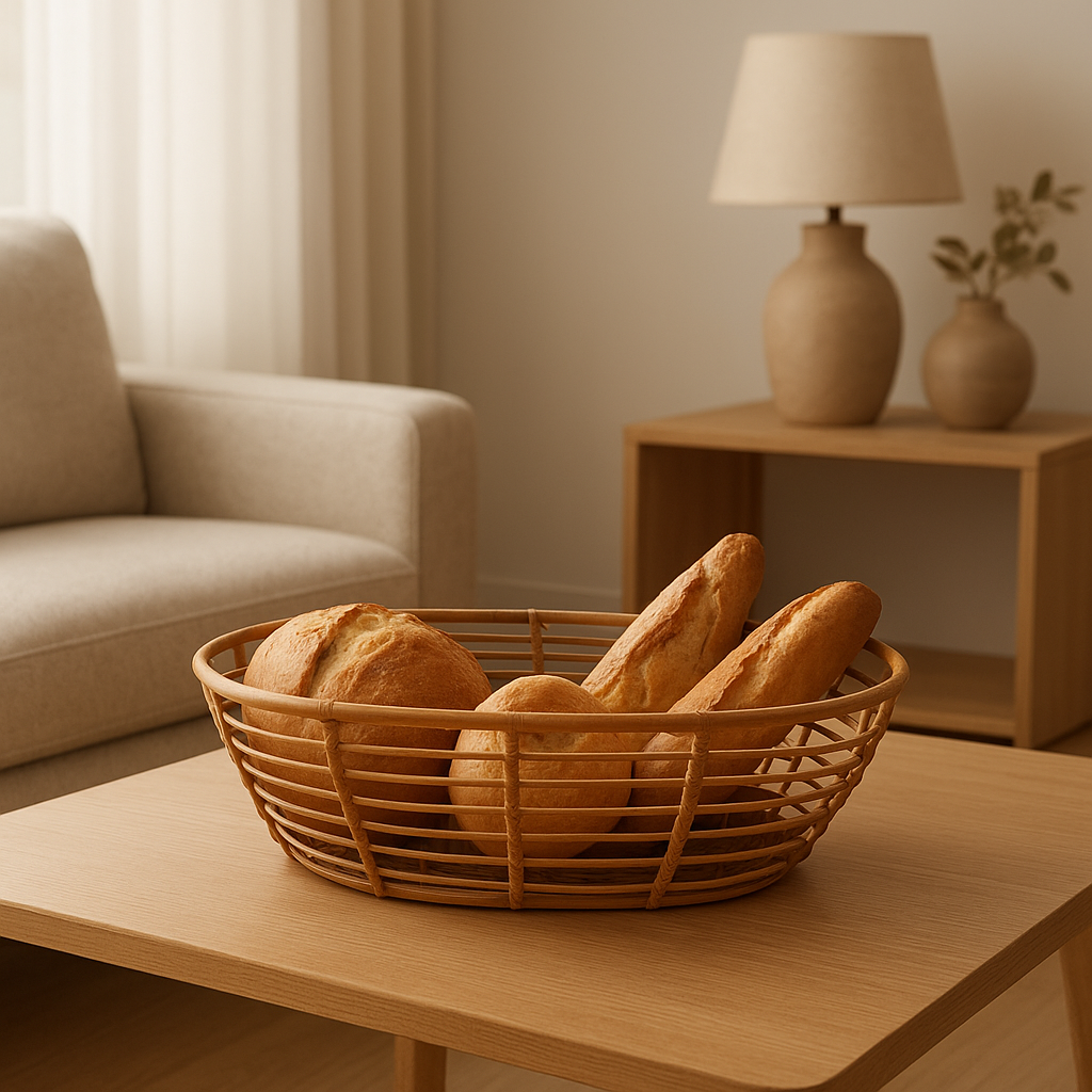 Corbeille à pain en métal ajouré pour un rangement élégant sur la table ou le plan de travail.